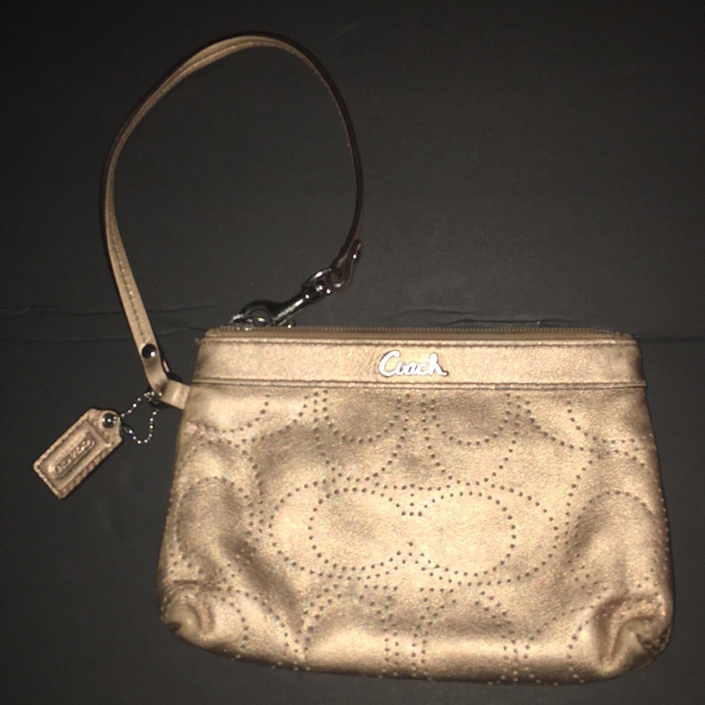 Coach Gold Perforated Leather Wristlet
